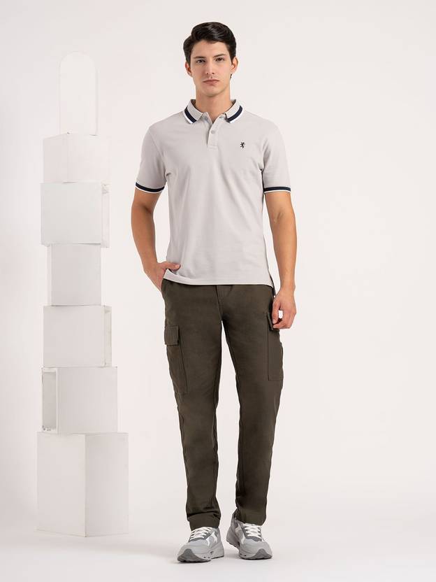 Men Solid Polo Neck Polycotton Grey T-Shirt - Image 3