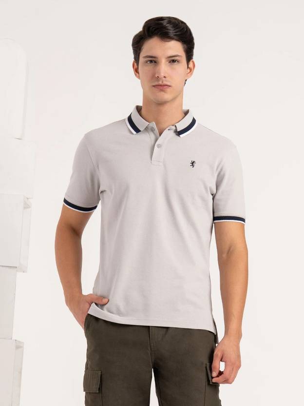 Men Solid Polo Neck Polycotton Grey T-Shirt - Image 6