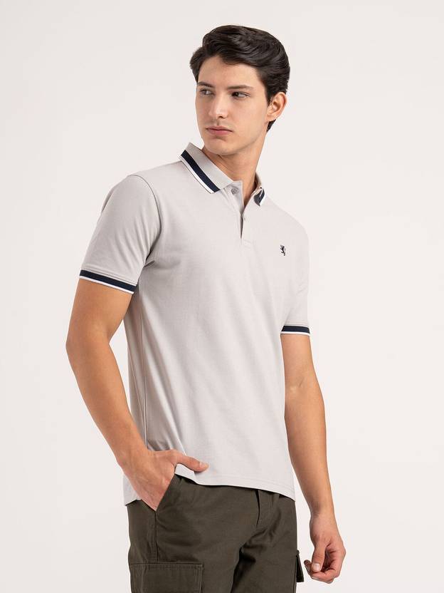 Men Solid Polo Neck Polycotton Grey T-Shirt - Image 2