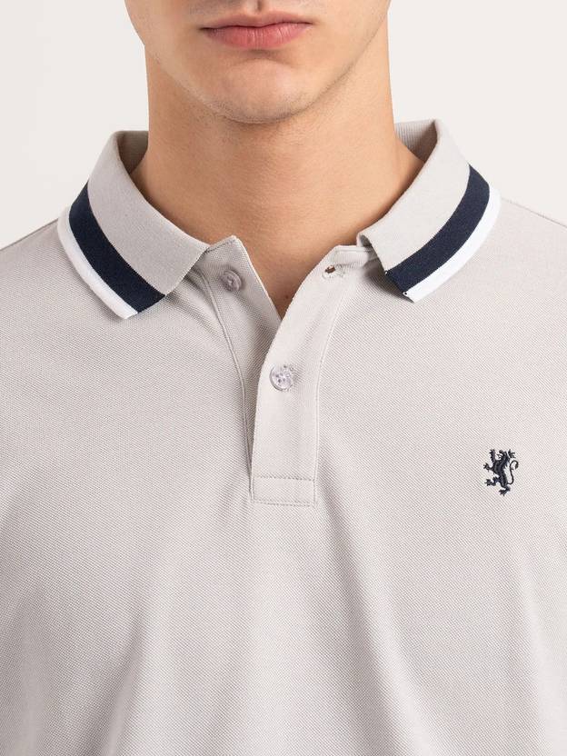 Men Solid Polo Neck Polycotton Grey T-Shirt - Image 5