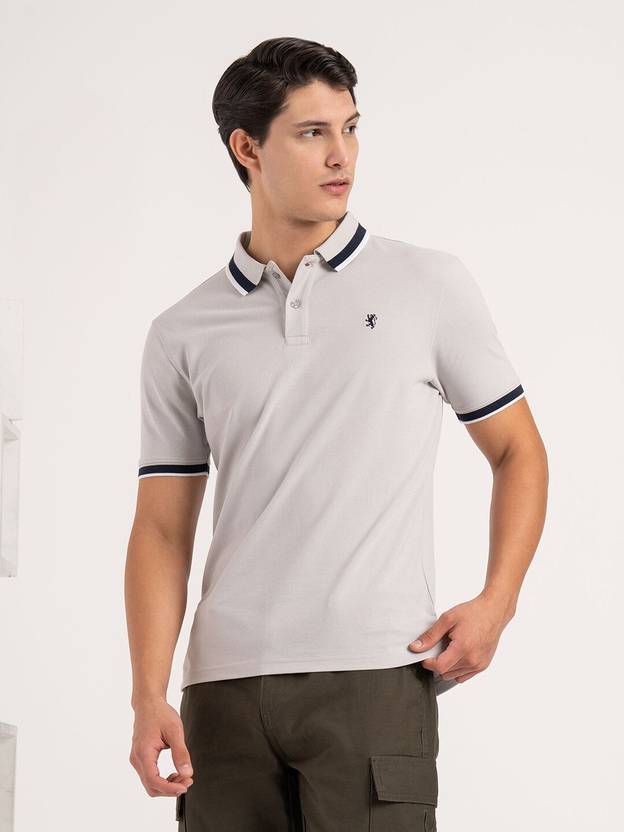 Men Solid Polo Neck Polycotton Grey T-Shirt - Image 4